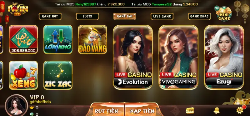 Live casino IWIN livestream sắc nét